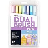 Tombow 56187 Dual Brush Pen Art Markers, Pastel, 10-Pack. Blendable, Brush and Fine Tip Markers