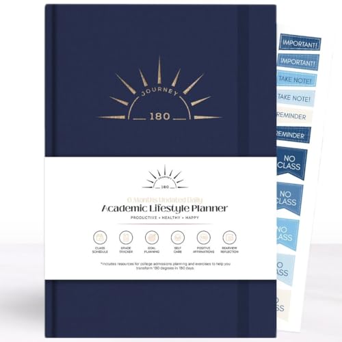 JOURNEY 180 Undated Student Planner - Academic Smart Organizer Notebook Journal for Any Year - Daily Weekly Monthly Scheduling View - Organize Life Track Goals - Maximizing Productivity (Navy) (Navy)