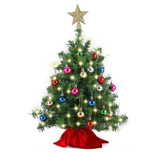 Joiedomi 24' Mini Christmas Tree Tabletop Set with Clear LED Lights, Artificial Mini Christmas Tree with Star Treetop and Ornaments, Best DIY Christmas Decorations (Storage Bag Included)