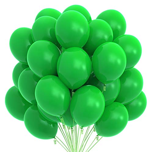 Prextex 75 Green Party Balloons 12 Inch Green Balloons with Matching Color Ribbon for Green Theme Party Decoration, Weddings, Baby Shower, Birthday Parties Supplies or Arch Décor - Helium Quality