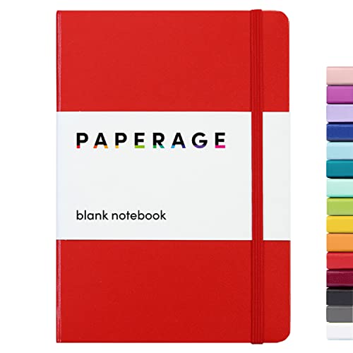 PAPERAGE Blank Journal Notebook, (Red), 160 Pages, Medium 5.7 inches x 8 inches - 100 gsm Thick Paper, Hardcover