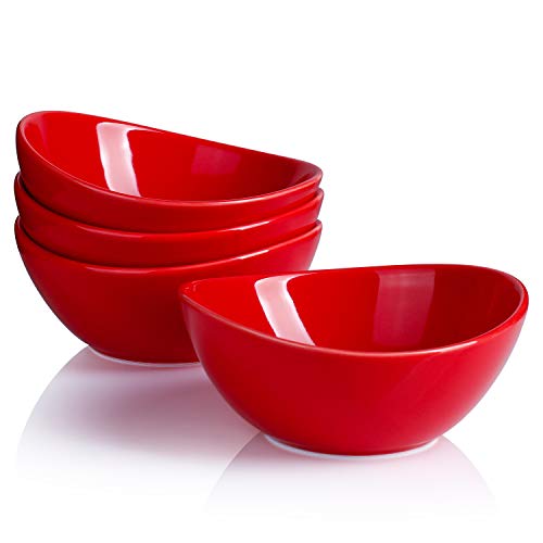Sweese 101.404 Porcelain Bowls - 10 Ounce for Ice Cream Dessert, Small Side Dishes - Set of 4, Red