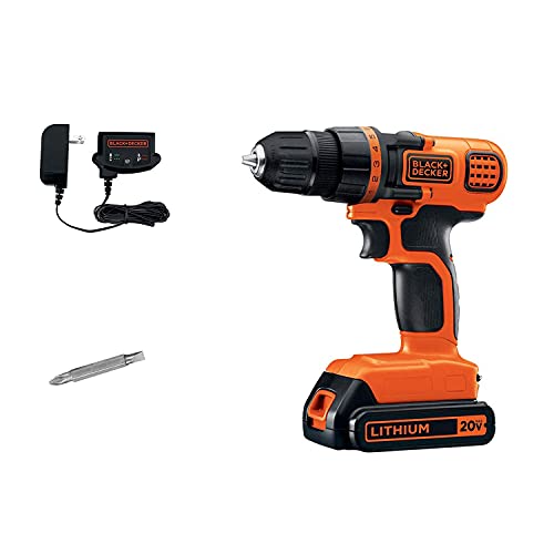 BLACK+DECKER 20V MAX Cordless Drill and Driver, 3/8 Inch, With LED Work Light, Battery and Charger Included (LDX120C)