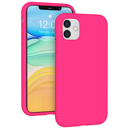 K TOMOTO Liquid Silicone Case Compatible with iPhone 11 (6.1'), Full Body Protection Gel Rubber Cover with Soft Microfiber Lining, Scratch Resistant Shockproof Protective Phone Case, Neon Pink