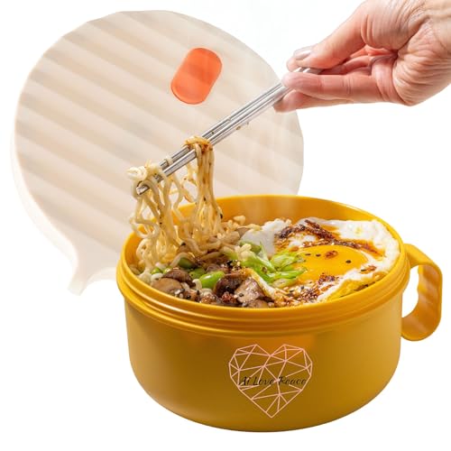AI LOVE PEACE Microwave Ramen Bowl Microwavable Noodle Cooker with Lid for Dorm Room Essentials Instant Ramen Maker - BPA Free Microwave Safe Soup Bowls - Gifts for College Freshmen,Holiday Gift