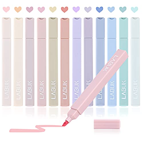 LABUK 12pcs Pastel Highlighters Aesthetic Cute Bible Highlighters and Pens No Bleed, with Mild Assorted Colors, Dry Fast Easy to Hold for Journal Planner Notes School Office Supplies