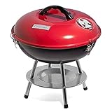 Cuisinart 14' Portable Charcoal Grill, Tabletop Outdoor Small Grill with Locking Lid and Dual Vents, Chrome Plated Travel Size BBQ Perfect for Camping, Tailgates, Cookouts, Red