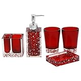 LUANT 5-Piece Resin Bathroom Accessory Set with Soap Dish, Dispenser, Toothbrush Holder and Tumbler, Red