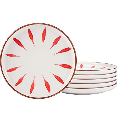 Aquiver 6'' Ceramic Dessert Plates - Color Painted Porcelain Appetizer Plates - Tea Party Small Serving Plates for Cake, Pie, Snacks, Ice Cream, Side Dish, Waffles - Set of 6 (Red)