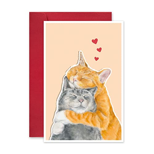 Leinessy Cats Cuddling Anniversary Card, Valentines Day Card for Him Her, Lovely Mother's Day Father's Day Card