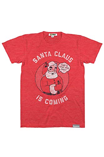 Mens Santa Claus Is Coming Tee Christmas T Shirt, Red ,Large