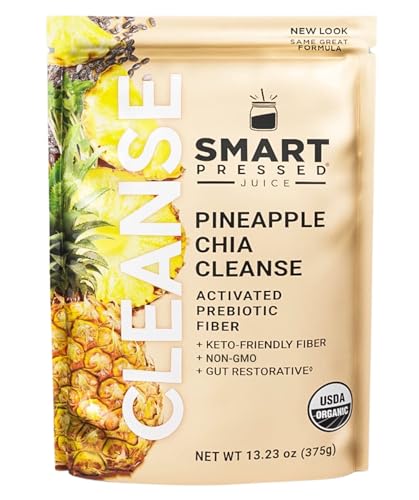 SMART Pressed Juice Pineapple Chia Cleanse | Prebiotic Superfood Plant Based Fiber with Vegan Probiotics & Enzymes | 30 Servings (Packaging May Vary)