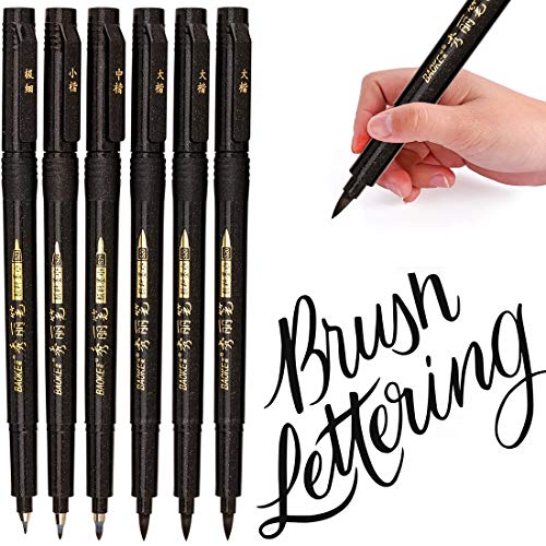 MISULOVE Hand Lettering Pens, Calligraphy Pens, Brush Markers Set, Soft and Hard Tip, 4 Size(6 Pack) for Beginners Writing, Art Drawings, Journaling