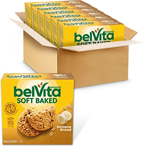 belVita Soft Baked Banana Bread Breakfast Biscuits, 30 Total Packs, 6 Boxes (1 Biscuit Per Pack)