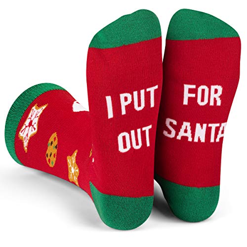 Funny Christmas Socks For Men & Women (It's Lit, Jolly Santa, Gnomes & Cookies)(I Put Out For Santa)