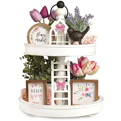 The Ultimate Farmhouse Tiered Tray Decor Set - Beautiful Year Round Seasonal & Holiday Decoration Bundle - The Perfect Easter, Spring and Summer Centerpiece Designs for Home & Kitchen Decor