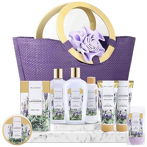 Spa Luxetique Gift Baskets for Women, Spa Gifts for Women-10pcs Lavender Gift Sets with Body Lotion, Bubble Bath, Relaxing Bath Sets for Women Gift, Birthday Gifts for Women, Mothers Day Gifts for Mom