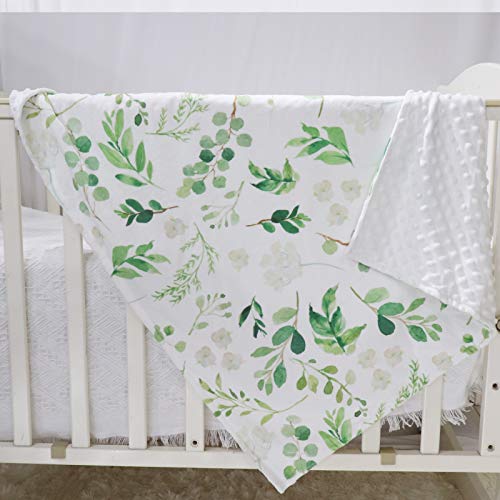 TANOFAR Baby Blankets, Green Leaf Minky Toddler Blanket for Boys Girls, Dotted Backing, Double Layer, Crib Receiving Blanket, for Nursery/Stroller/Toddler Bed/Carseat, 30 x 40 Inch