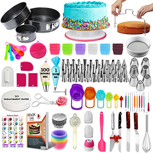 Cake Decorating Supplies - Cake Decorating Kit with 3 Springform Cake Pans Set, Cake Rotating Turntable, Cake Decorating Tools with Baking Set-Cake Baking Supplies for Beginners and Lovers