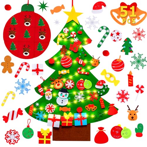 Max Fun DIY Felt Christmas Tree Set Plus Tic-Tac-Toe Games for Kids Toddlers Wall Hanging Decorations Felt Craft Kits for Xmas Gifts Party Favors