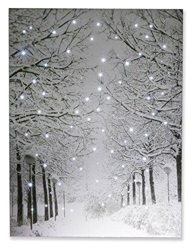 Clever Creations 16 x 12 Inch Christmas LED Wall Canvas Art Home Decor, Light Up Battery Operated Snowy Winter Scene, Winter Path