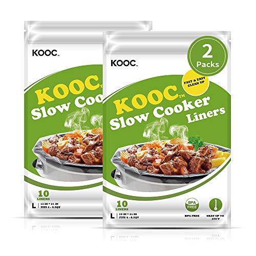 [NEW]KOOC Premium Slow Cooker Liners and Cooking Bags, Large Size Fits 4QT to 8.5QT Pot, 13'x 21' , 2 Packs (20 Counts), Equipped with Fresh Locking Seal Design, Suitable for Oval & Round Pot, BPA Free