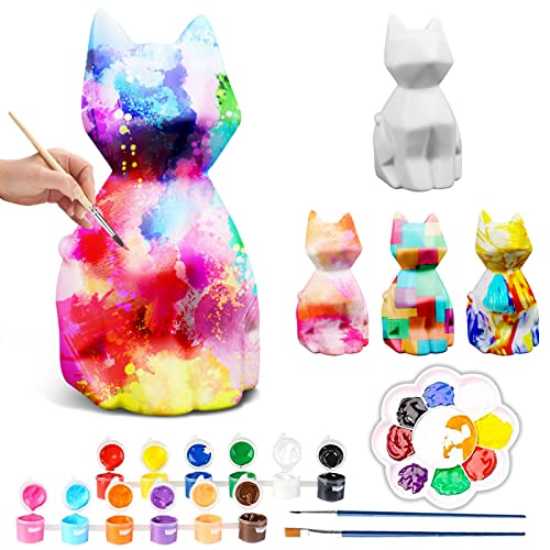 Paint Your Own Cat Lamp Art Kit, 5in DIY Geometric Cat Lamp Night Light, Animals Toys Night Light, Gifts Crafts for Teens Girls Boys, Art and Crafts Painting Kit for kids Ages 3 4 5 6 7 8 9 10 11 12+