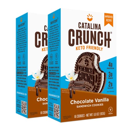 Catalina Crunch Chocolate Vanilla Keto Sandwich Cookies 2 Pack, (6.8 oz Boxes) | Keto Snacks | Low Carb, Low Sugar | Vegan Cookies, Plant Protein Cookies | Keto Friendly, Keto Dessert