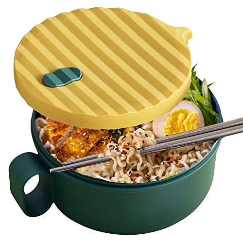 AI LOVE PEACE Microwave Ramen Bowl Set Noodle Bowls With Lid Speedy Ramen Cooker In Minutes BPA Free and Dishwasher Safe For Office College Dorm Room Instant Cooking (Green)