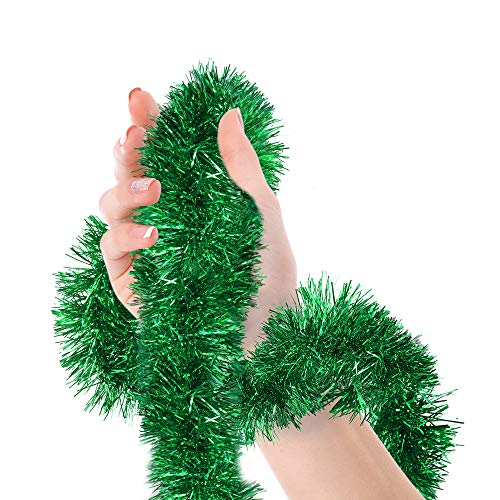 Christmas Tree Bright Green Tinsel Garland Metallic Streamers Celebrate a Holiday Happy New Year Party Ceiling Hanging Decorations Indoor and Outdoor Disco Party Supplies