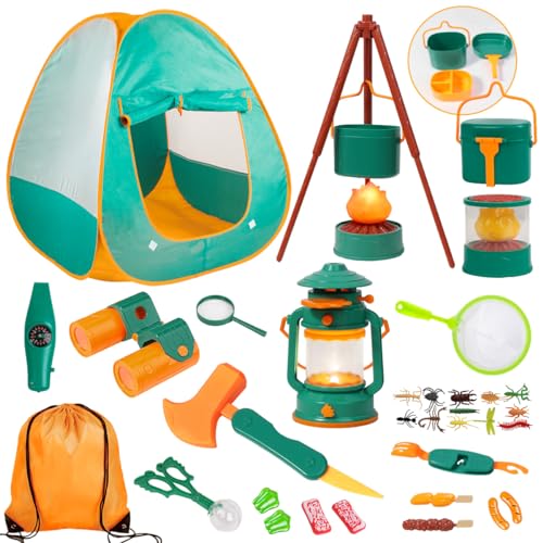 Meland Kids Camping Set with Tent - Toddler Toys for Boys with Campfire, Camping Toys for Kids Indoor Outdoor Pretend Play, Gift Idea for Boys Age 3,4,5,6 Year Old Birthday Christmas (Green)