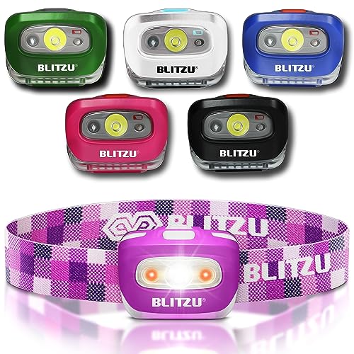 BLITZU Led Headlamps for Camper, Kids, Family, Adults. Headlights, Headband Flashlights, Led Head Lights, Head Lamp, Camping Essentials Gear Clearance, Purple