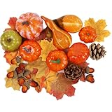 winemana Thanksgiving Fall Decorations for Home-6pcs Mini Pumpkins & 2pcs Gourds, 30pcs Leaves & 10pcs Acorns, 2pcs Pinecones Centerpiece Set-Harvest Decor for Table Mantel (Largest: 4.5' x 2.1')
