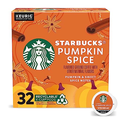 Starbucks K-Cup Coffee Pods, Pumpkin Spice Naturally Flavored Coffee for Keurig Brewers, 100% Arabica, Limited Edition, 1 Box (32 Pods)