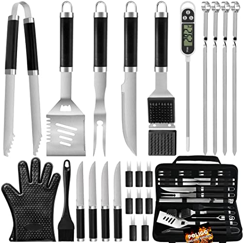 POLIGO 26PCS Grill Accessories for Outdoor Grill Utensils Set Stainless Steel BBQ Tools Grilling Tools Set for Father's Day Birthday Presents, Barbecue Accessories Kit Ideal Grilling Gifts for Men Dad