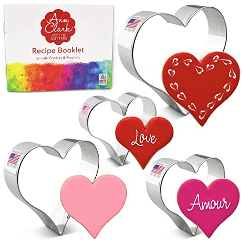 Heart Cookie Cutters 4-Pc Set Made in USA by Ann Clark, 2.75', 3.25', 3.75', 4'
