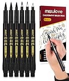 MISULOVE Calligraphy Brush Pens Set of 6(Soft & Hard) for Hand Lettering, Modern Calligraphy, Drawing, Beginner-Friendly Art Markers with Black Pigment Ink, Ideal for Scrapbooking, Journaling