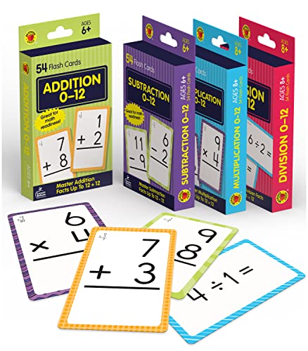 Carson Dellosa 4-Pack Math Flash Cards for Kids Ages 4-8, 211 Addition and Subtraction Flash Cards and Multiplication and Division Flash Cards for Kindergarten, 1st, 2nd, 3rd, 4th, 5th & 6th Grade
