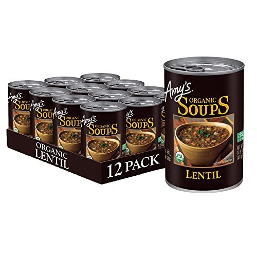 Amy’s Soup, Vegan Lentil Soup, Gluten Free, Made With Organic Green Lentils and Vegetables, Canned Soup, 14.5 Oz (12 Pack)