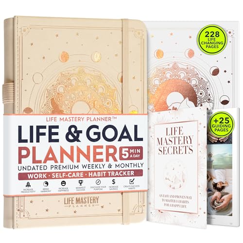 Life Mastery Planner - A 12 Month Journey to Crush Your Goals, Increase Productivity, Passion, Success & Happiness - Weekly & Monthly Life Planner, Habit-Tracker, Gratitude Journal & Organizer, A5