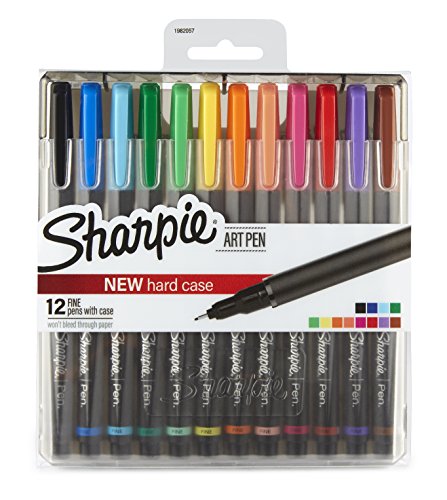 SHARPIE Art Pens, Fine Point, Assorted Colors, Hard Case, 12 Pack (1982057)