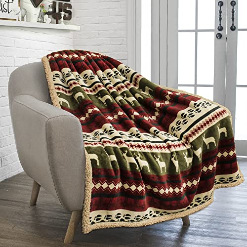 PAVILIA Premium Christmas Blanket Sherpa Fleece Throw| Plush Christmas Decoration, Reindeer, Cozy Reversible Winter Holiday Cabin Blanket for Sofa Couch 50x60