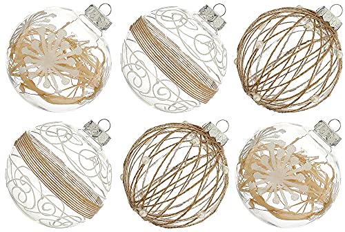 XmasExp Christmas Ball Ornaments Set -100mm/3.94' Large Shatterproof Clear Glitter Pastic Christmas Ball Ornaments Xmas Tree Decoration Delicate Hanging Ornament for Xmas Party (6 Counts,Neutral)