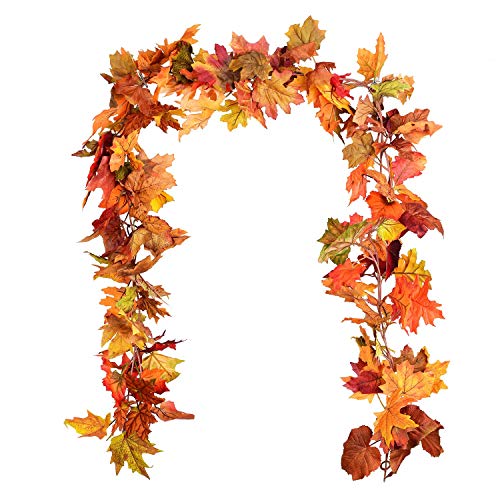 DearHouse 2 Pack Fall Garland Maple Leaf Clearance, 5.9Ft/Piece Hanging Vine Garland Artificial Autumn Foliage Garland Thanksgiving Decor for Home Wedding Fireplace Party Christmas