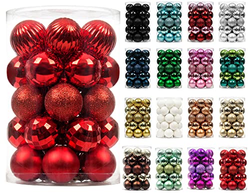 XmasExp 34ct Christmas Ball Ornaments Shatterproof Christmas Ornaments Set Decorations for Xmas Tree Balls 40mm/1.57' (1.57'', Red)