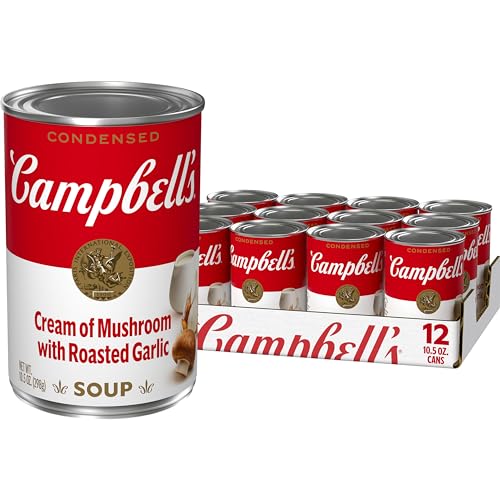 Campbell's Condensed Cream of Mushroom with Roasted Garlic Soup, 10.5 Ounce Can (Pack of 12)