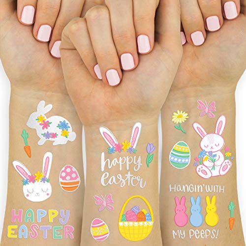 xo, Fetti Easter Party Supplies Temporary Tattoos - 48 Glitter Styles | Easter Bunny Decorations, Easter Basket, Easter Eggs Activity, Spring