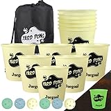 Juegoal Yard Pong Glow in Dark, Outdoor Giant Yard Games Pong Game Set with Noctilucent, Including 12 Yellow Buckets & 6 Balls, Toss Game Throwing Game for Beach, Camping, Lawn and Backyard