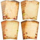 Teling 48 Sheets Fall Stationery Paper Fall Leaves Letterhead 4 Design Autumn Themed Stationery Thanksgiving Decorative 8.27 x 10.63 Inch Printed Paper for Halloween Office School Home Wedding