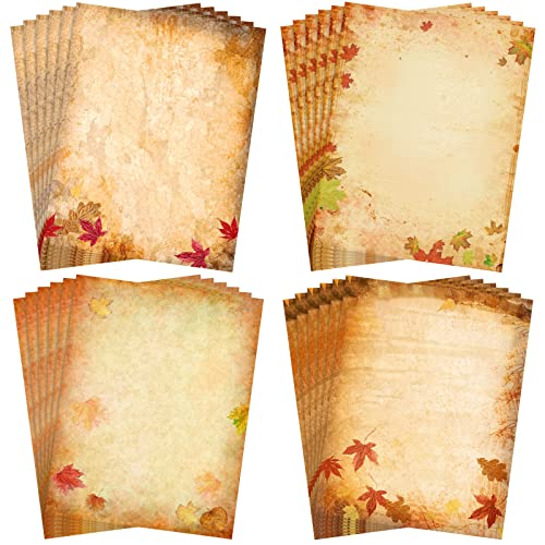 48 Sheets Fall Stationery Paper Fall Leaves Letterhead 4 Design Autumn Stationery Fall Themed Thanksgiving Decorative 8.5 x 11 Inch Great Printed Paper for Halloween Office School Home Wedding